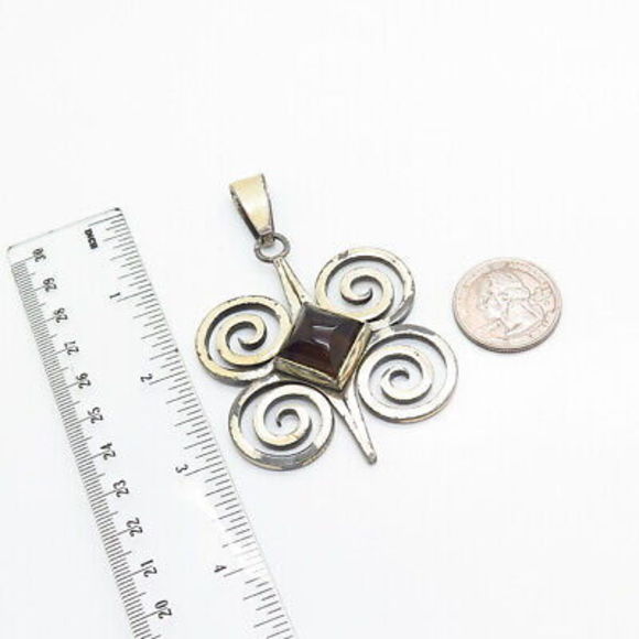 925 Sterling Silver 2-Tone Vintage Israel Teppich Smoky Quartz Swirl Pendant - Picture 3 of 4